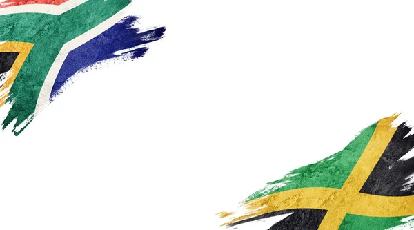 白色背景下的南非和牙买加国旗 — 图库照片
